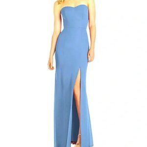 After Six Strapless Dusk Blue 4 Reg Chiffon Trumpet Gown Maxi Front Slit Dress